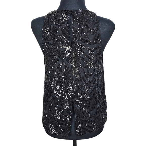Everly Sequined Top Sz Large Black Jazz Sparkle New Years Cocktails Halter Glam - Picture 7 of 16